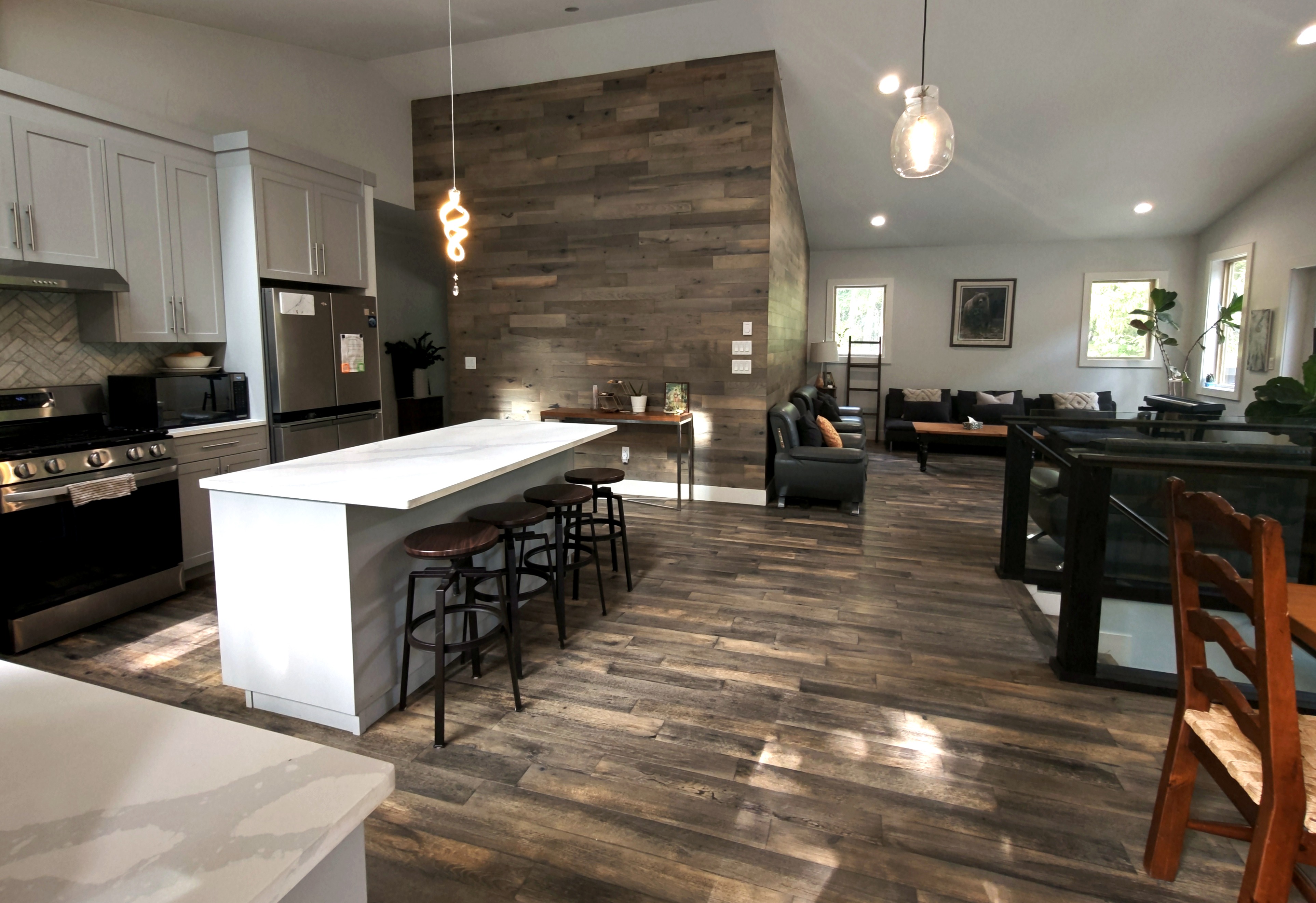 Modern kitchen with waterfall island